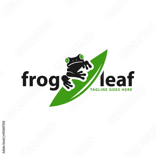 frog animal illustration logo on leaf