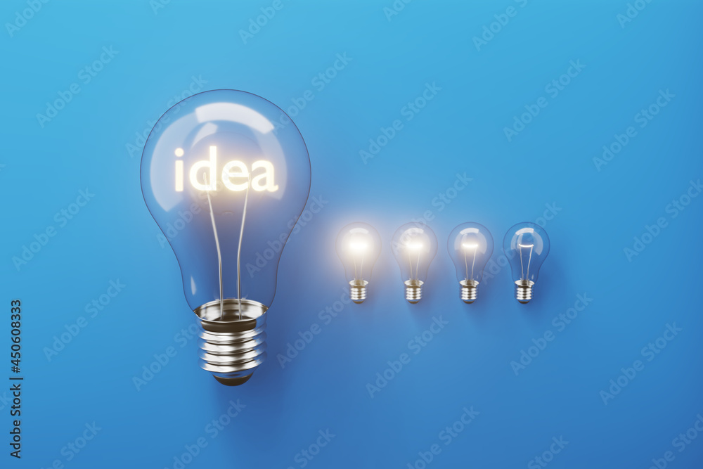 The inscription idea shines in a light bulb. The concept of drawing up a new business plan. 3d render. The inscription idea shines in a light bulb. The concept of drawing up a new business plan. 3d render.