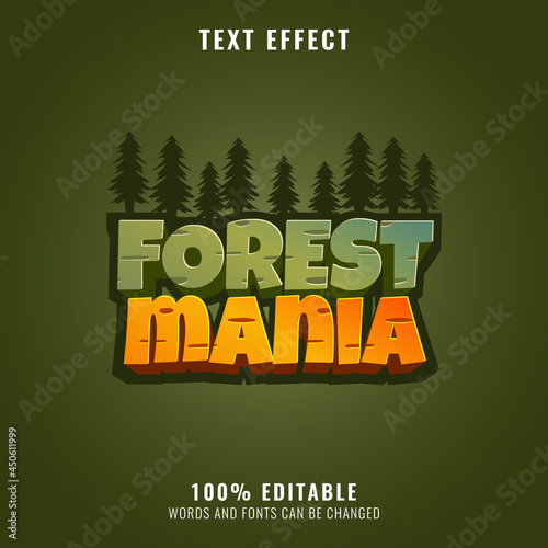 forest mania with jungle silhouette game logo title text effect
