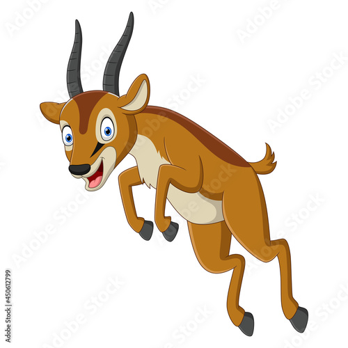 Funny impala cartoon jumping isolated on white background
