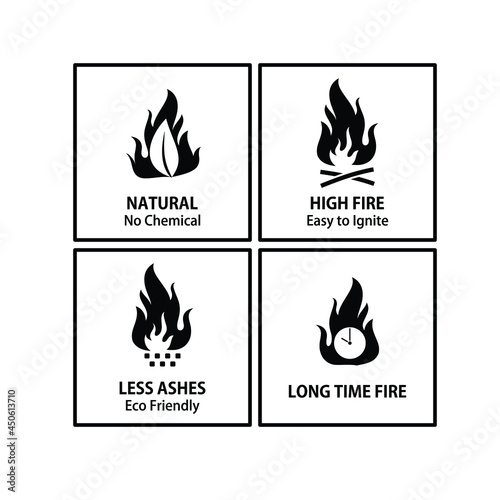 Flame Symbols Set for Charcoal Fire Briquette Packaging
