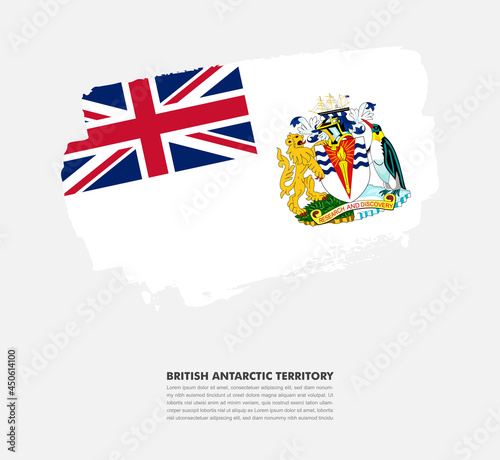 Hand drawn brush flag of British Antarctic Territory on white background. National day brush illustration