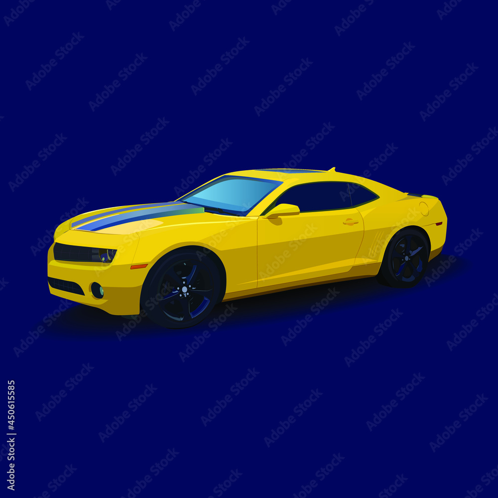Obraz premium Vector drawing like a photo of a yellow sports car. Sports car. Vector illustration. Wallpaper.