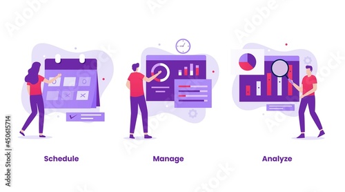 Business management concept vector illustration set. Illustrations for websites, landing pages, mobile applications, posters and banners.