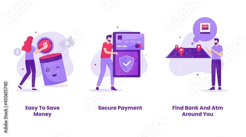 Flat design of mobile banking illustration set. Illustrations for websites, landing pages, mobile applications, posters and banners.