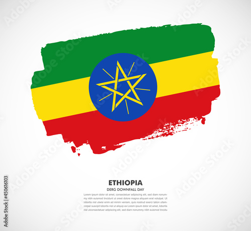 Hand drawn brush flag of Ethiopia on white background. Derg downfall day of Ethiopia brush illustration