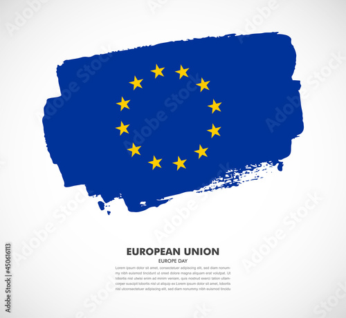 Hand drawn brush flag of European Union on white background. Europe day of European Union brush illustration