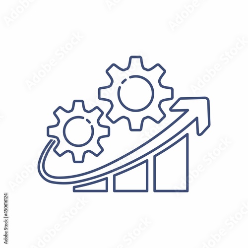 Application and development of practical technologies. The process of increasing productivity and efficiency. Vector linear icon isolated on white background.