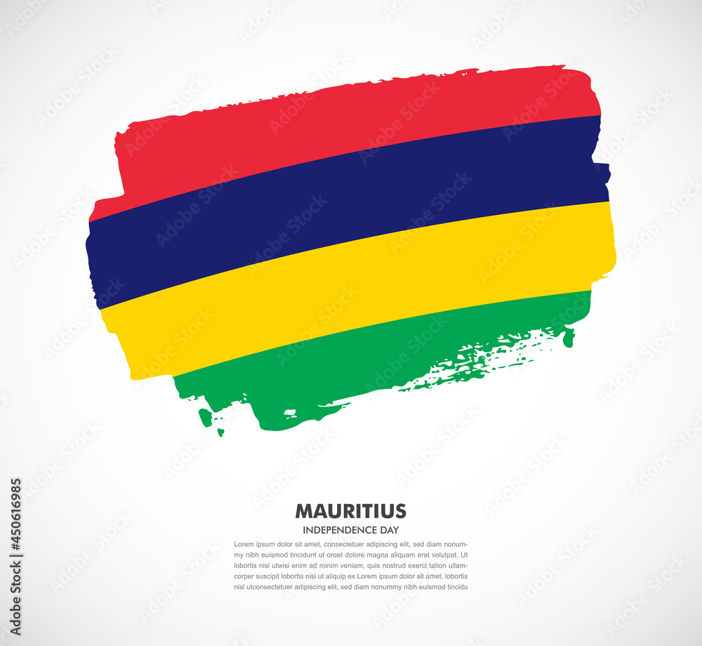 Obraz premium Hand drawn brush flag of Mauritius on white background. Independence day of Mauritius brush illustration