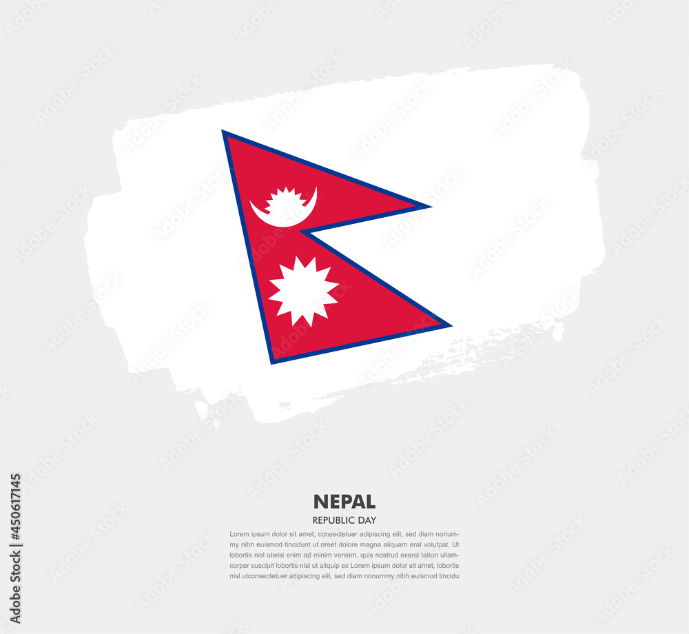 Hand drawn brush flag of Nepal on white background. Republic day of Nepal brush illustration