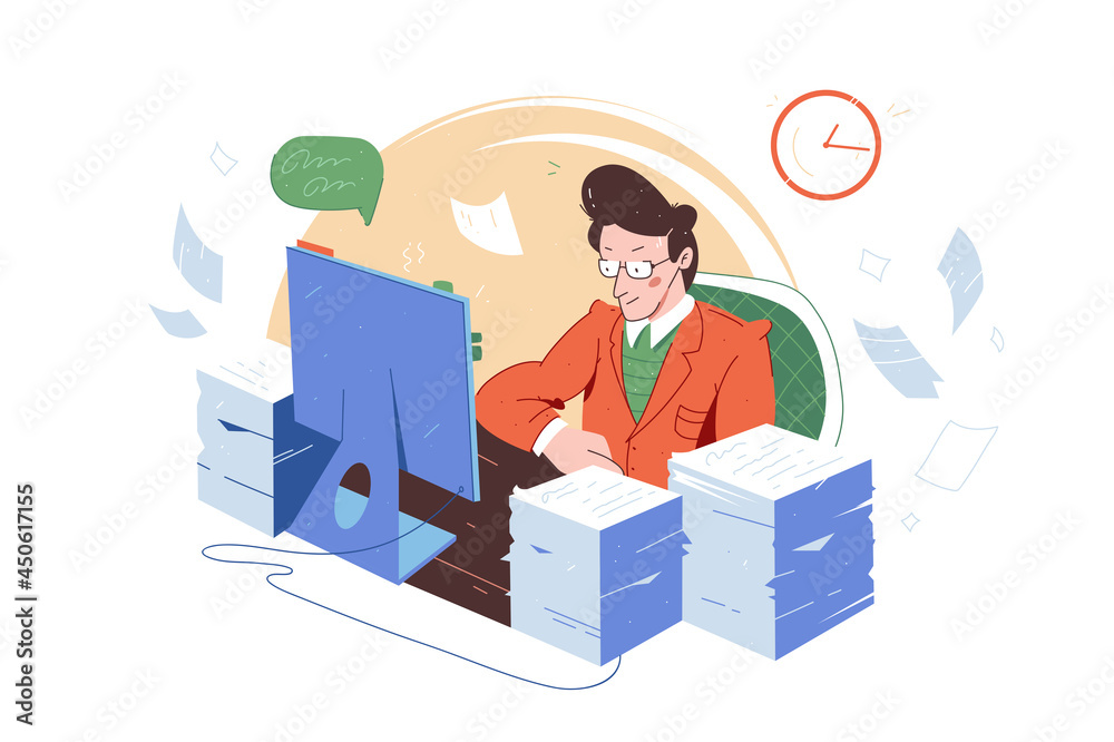 Office worker with large amount of work