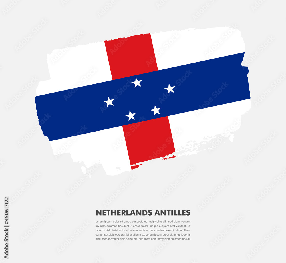 Hand drawn brush flag of Netherlands Antilles on white background. National day of Netherlands Antilles brush illustration