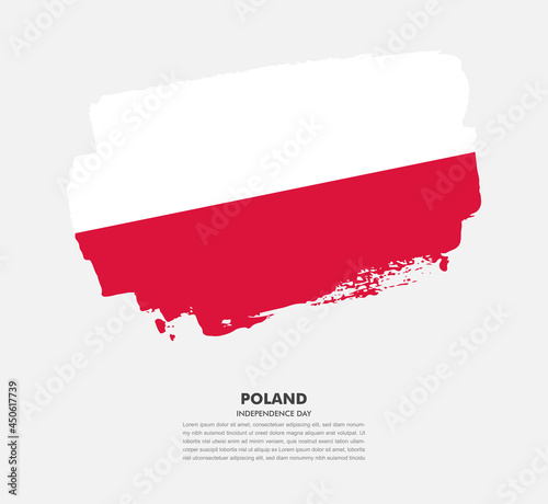Hand drawn brush flag of Poland on white background. Independence day of Poland brush illustration