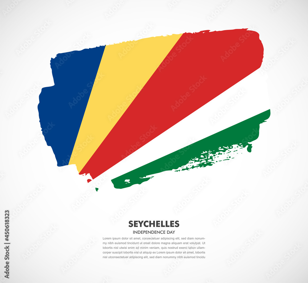 Obraz premium Hand drawn brush flag of Seychelles on white background. Independence day of Seychelles brush illustration