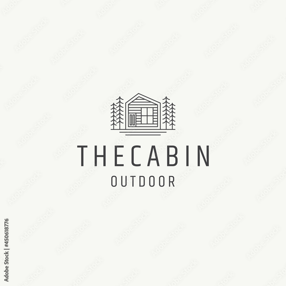Cabin or cottage line art logo icon design template flat vector illustration