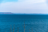 View of the Amur Bay. Sea view from the city of Vladivostok. Mountains on the other side of the sea.