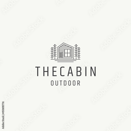 Cabin or cottage line art logo icon design template flat vector illustration