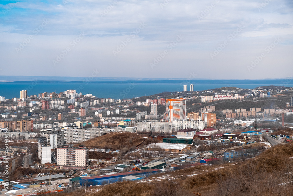 Vladivostok, Russia - 24 March, 2019: View from the hill Refrigerator