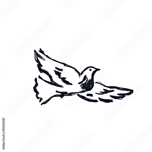 Pigeon bird logo icon sign Hand drawn ink line sketch Symbol peace on earth Flying in sky Cute design Cartoon children's style Fashion print clothes apparel greeting invitation card cover flyer poster