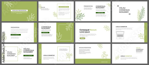 Presentation and slide layout background. Design green leaves template. Use for business keynote, presentation, slide, marketing, leaflet, advertising, template, modern style.