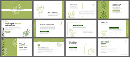 Presentation and slide layout background. Design green leaves template. Use for business keynote, presentation, slide, marketing, leaflet, advertising, template, modern style.