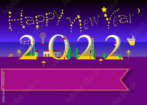 Happy New Year 2022 Night Beach and Stars