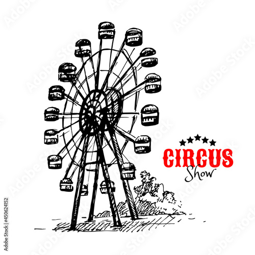 Hand drawn vintage circus banner. Sketch retro vector illustration