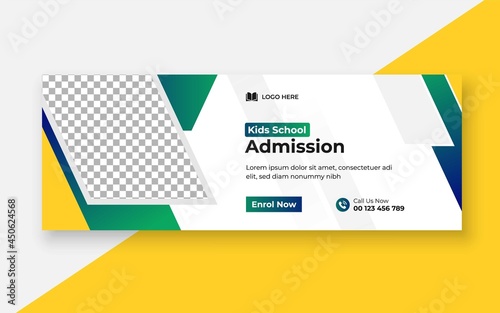 School Admission Facebook Cover & Web Banner Template, Social Media Cover Design