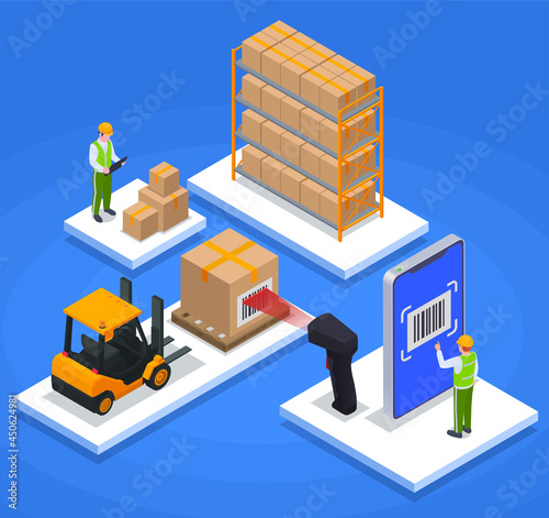 Modern Warehouse Isometric And Colored Concept