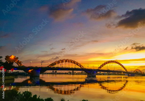 Photo of sunset sky and big bridge in Vietnam