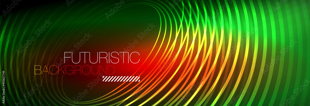 Dark abstract background with glowing neon circles. Trendy layout template for business or technology presentation, internet poster or web brochure cover, wallpaper Dark abstract background with glowing neon circles. Trendy layout template for business or technology presentation, internet poster or web brochure cover, wallpaper