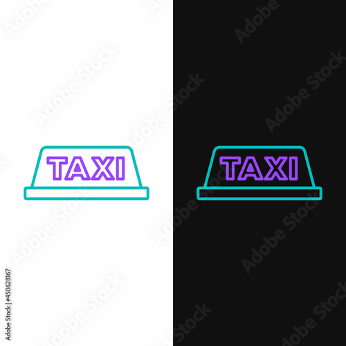 Line Taxi car roof icon isolated on white and black background. Colorful outline concept. Vector