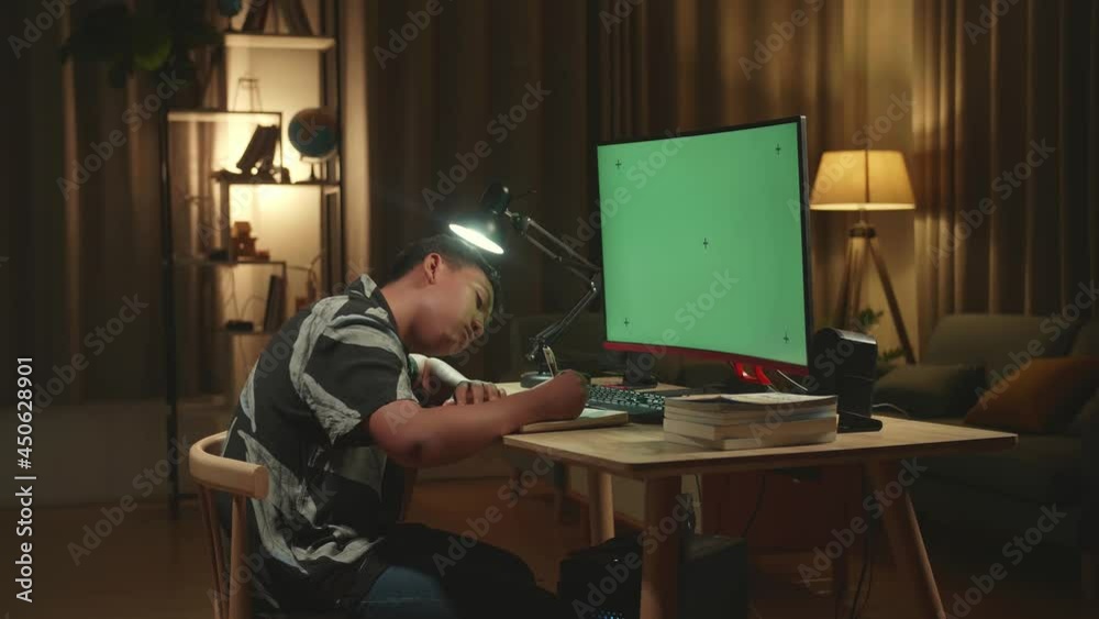 Bored Asian Boy Student Distance Learning With Mock Up Computer Green Screen From Home
Bored Asian Boy Student Distance Learning With Mock Up Computer Green Screen From Home