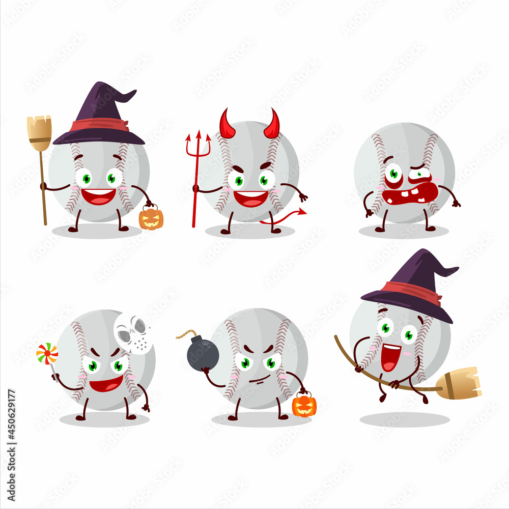 Halloween expression emoticons with cartoon character of baseball