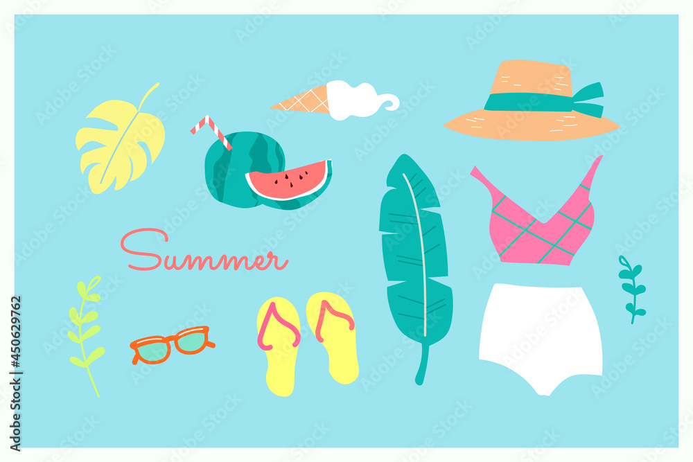 Naklejka premium Cute fun summer collection vector