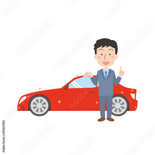 カーディーラーの男性とスポーツカー