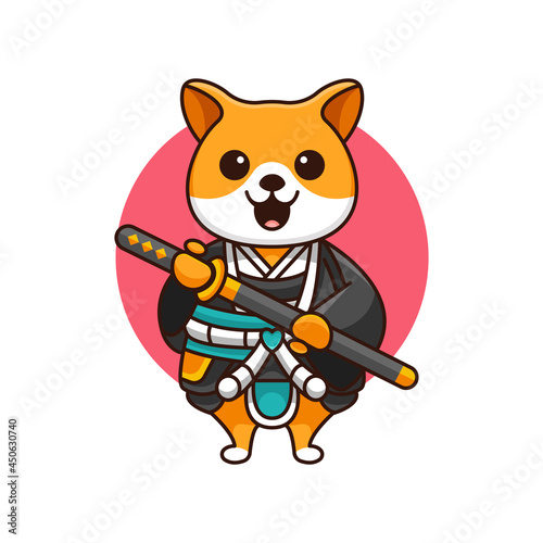 CUTE SAMURAI SHIBA DOG FOR CHARACTER, ICON, LOGO, STICKER AND ILLUSTRATION.