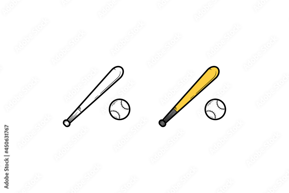 Obraz premium Baseball hand drawn illustration sketch and color