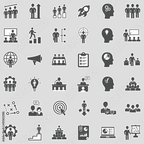 Business Training Icons. Sticker Design. Vector Illustration.