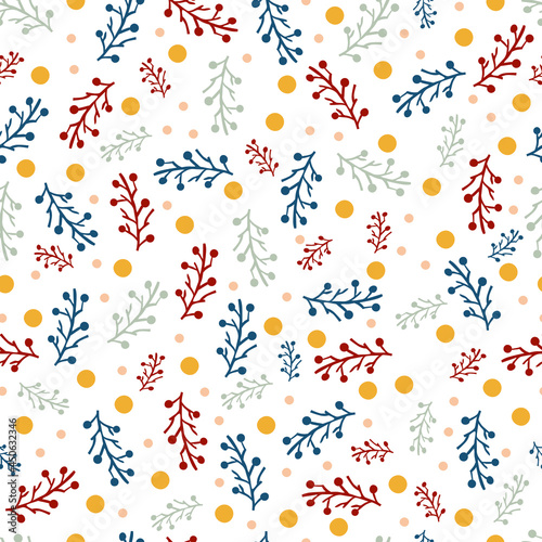 tricolor leaf and polka dot vector pattern design