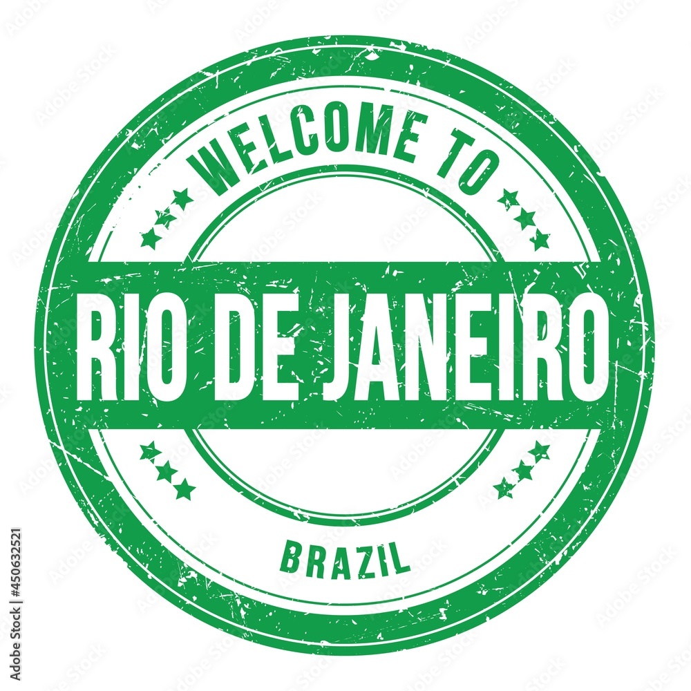 WELCOME TO RIO DE JANEIRO - BRAZIL, words written on green stamp WELCOME TO RIO DE JANEIRO - BRAZIL, words written on green stamp