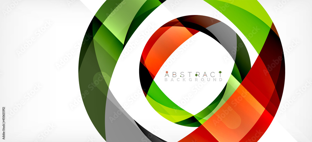 Geometric abstract background. Circle created with overlapping color shapes. Vector Illustration For Wallpaper, Banner, Background, Landing Page
