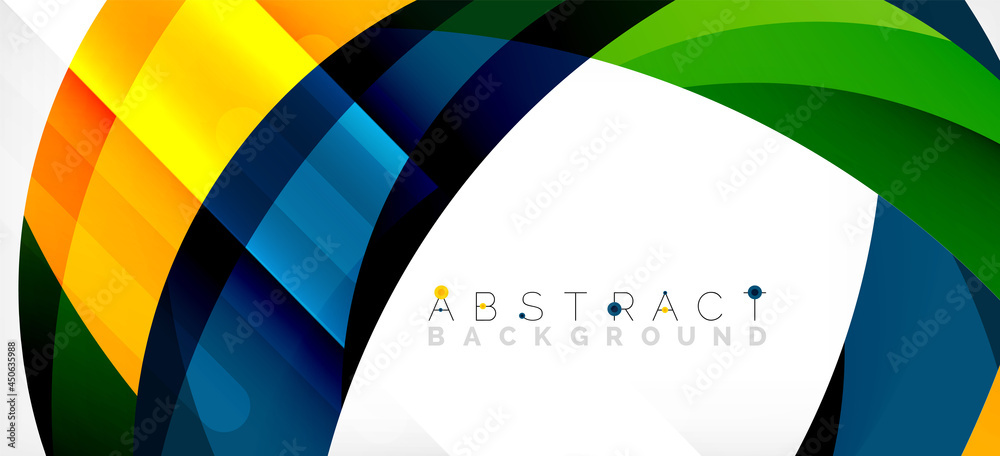 Geometric abstract background. Circle created with overlapping color shapes. Vector Illustration For Wallpaper, Banner, Background, Landing Page