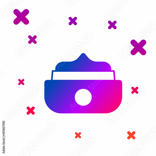 Color Gel or wax for hair styling icon isolated on white background. Hair cosmetic. Jar with product for styling hair and mustache. Gradient random dynamic shapes. Vector