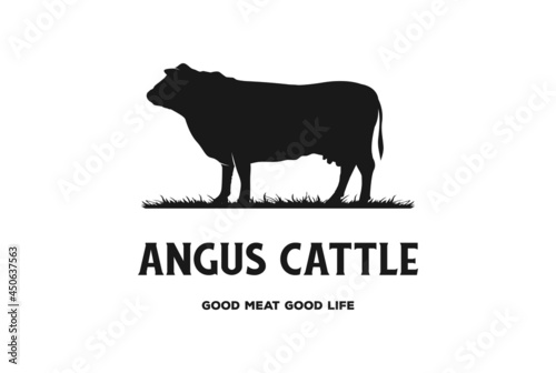 Black Angus Cow Cattle Farm Livestock for Beef Logo Design