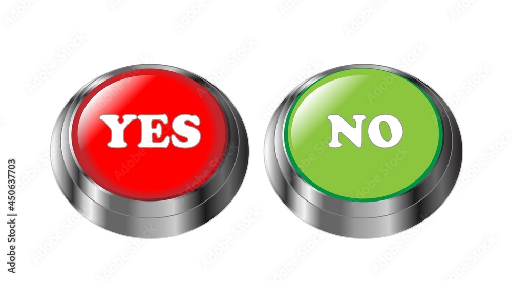 Green and red round buttons Yes or No with highlight on a white background. Vector. Green and red round buttons Yes or No with highlight on a white background. Vector.