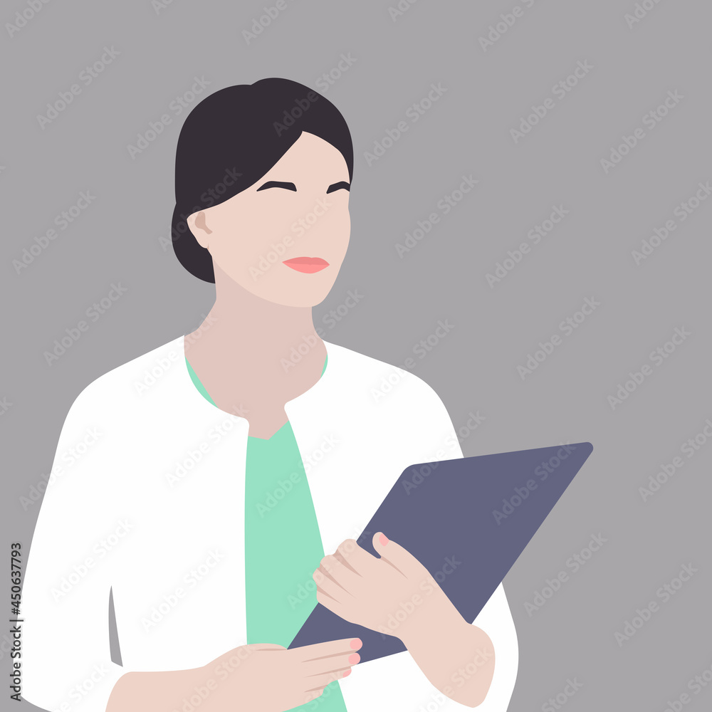 Illustration of female doctor. Faceless style. Flat illustration. colorful background. Illustration of female doctor. Faceless style. Flat illustration. colorful background.