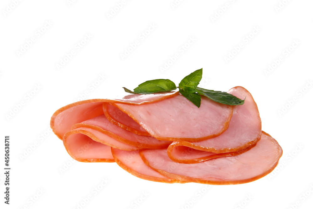 Pork ham slices isolated on white background