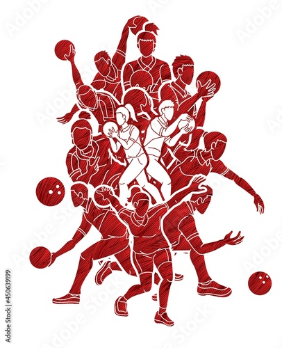 Bowling Sport Players Bowler Male and Female Action Cartoon Graphic Vector