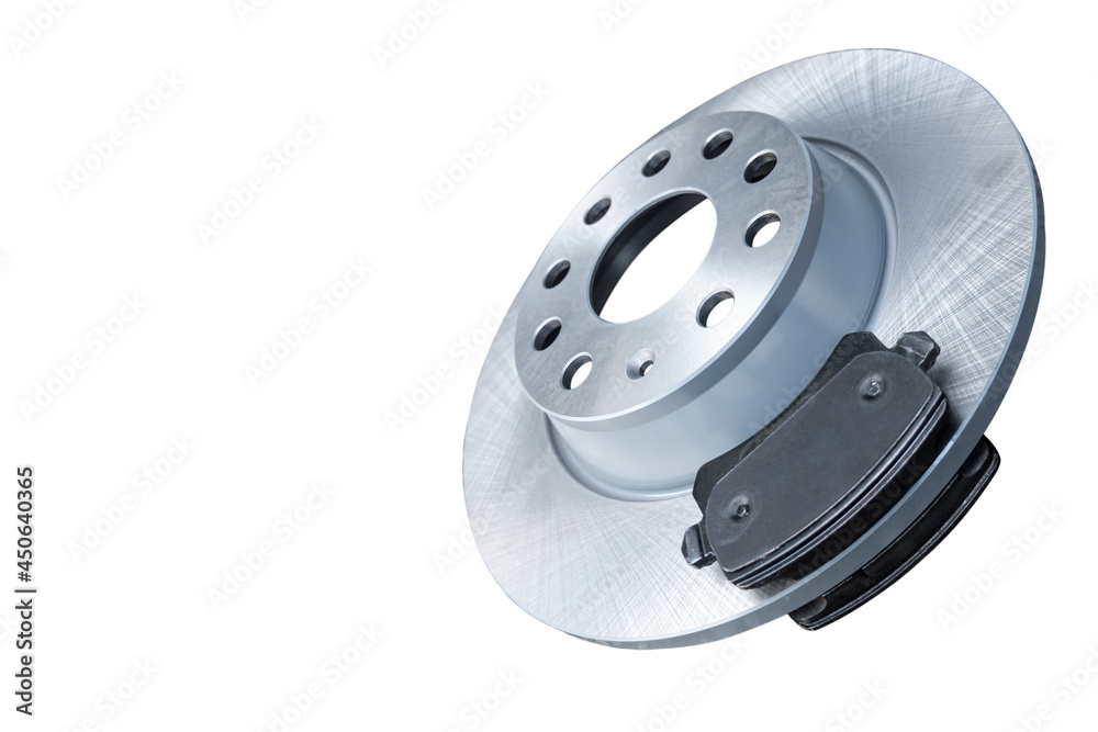 Brake discs and brake pads isolated on white background. Auto parts ...